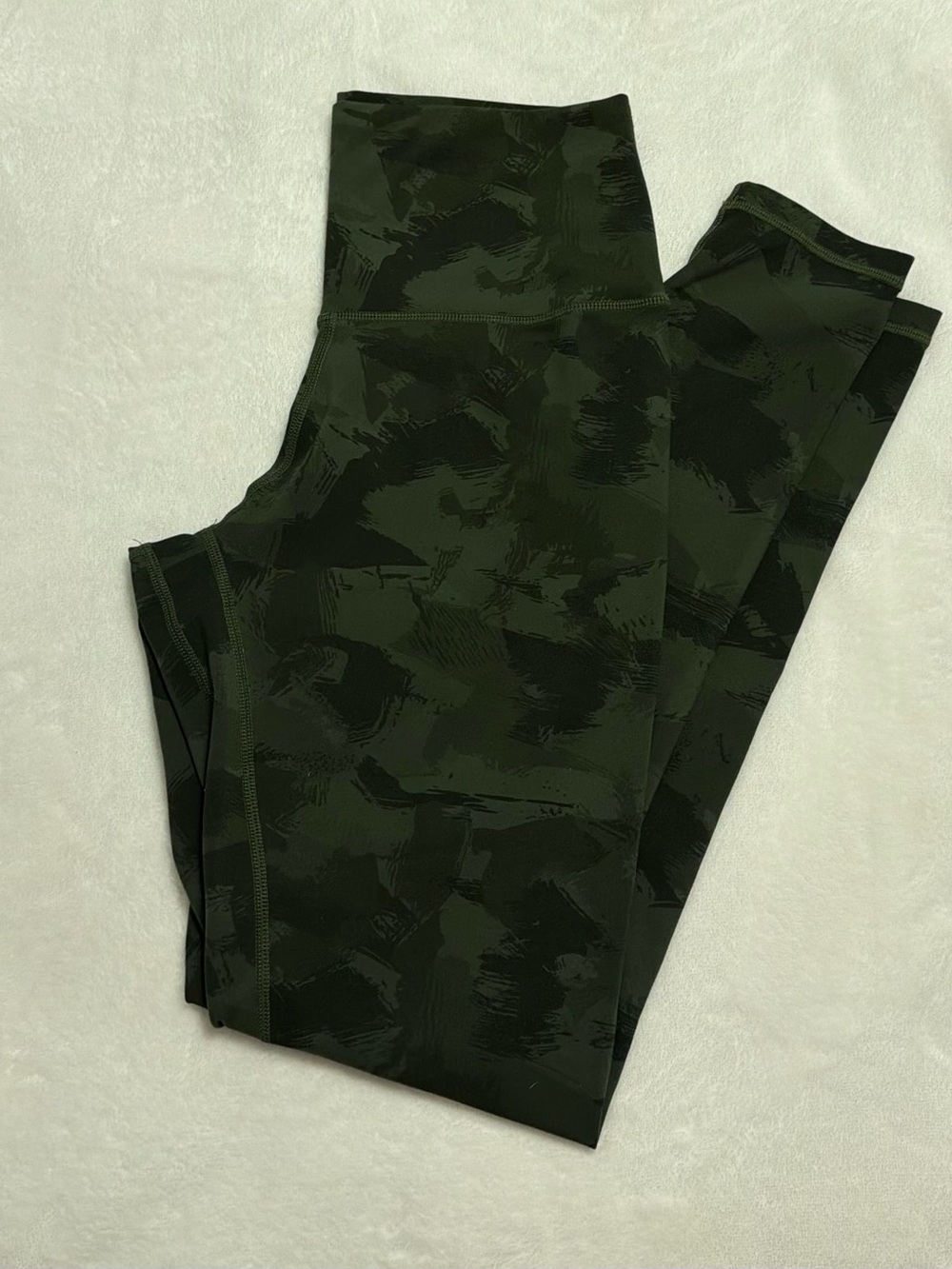 High-Waist Camo Print Leggings - Dark Green